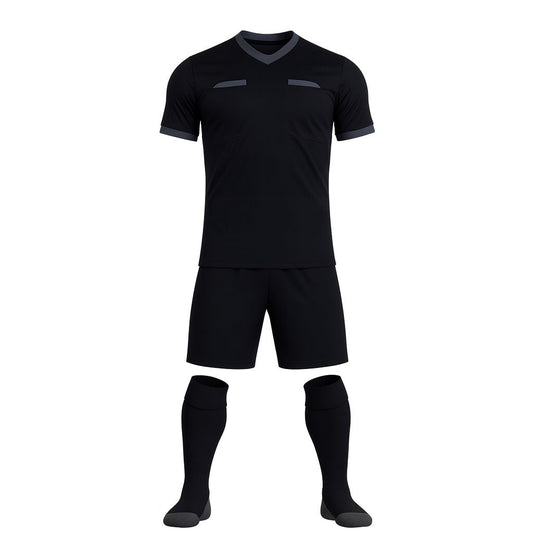 Men Respect Custom Referee Soccer Jersey, Black, Black Short and Socks