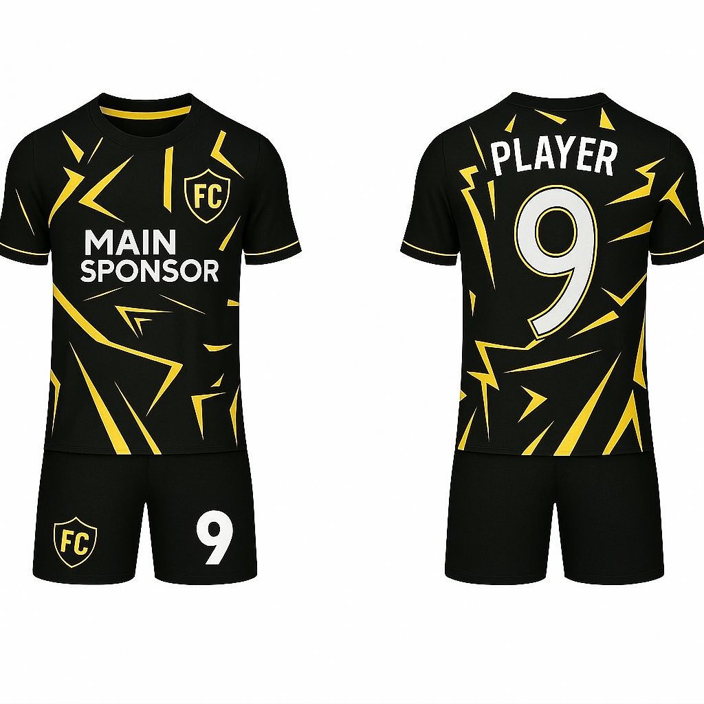 JJ Geometric Patterned Rugby Soccer Jersey (Black Base)