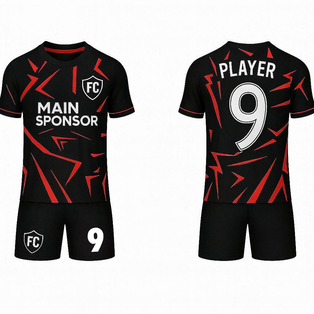 JJ Geometric Patterned Rugby Soccer Jersey (Black Base)