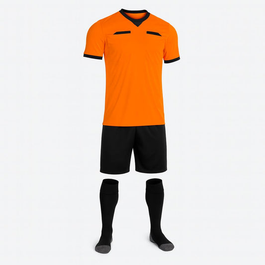 Men Respect Custom Refere Soccer Jersey, Orange, Black Short and Socks